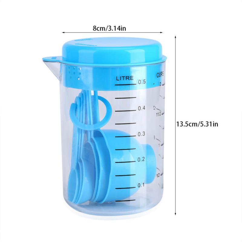 7 Pcs/Set Plastic Measuring Cups And Spoons Coffee Tea Sugar Cake Baking Liquid Measuring Cup Multifunctional Kitchen Tools