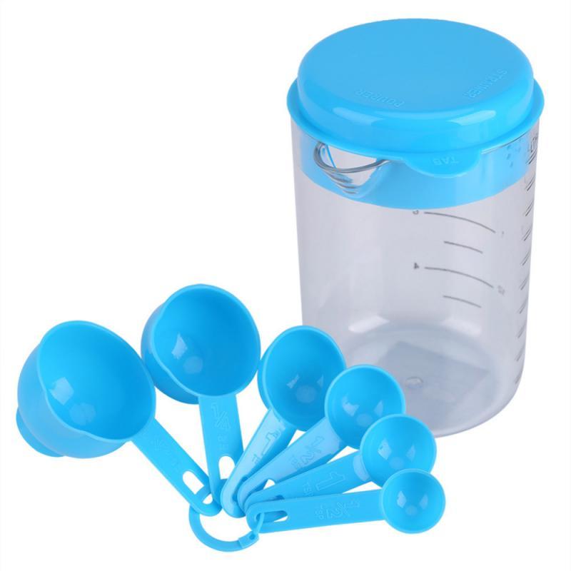 7 Pcs/Set Plastic Measuring Cups And Spoons Coffee Tea Sugar Cake Baking Liquid Measuring Cup Multifunctional Kitchen Tools