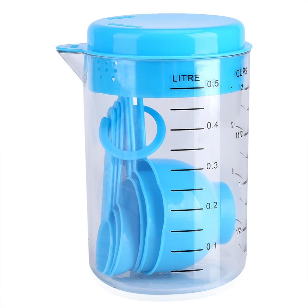 7 Pcs/Set Plastic Measuring Cups And Spoons Coffee Tea Sugar Cake Baking Liquid Measuring Cup Multifunctional Kitchen Tools